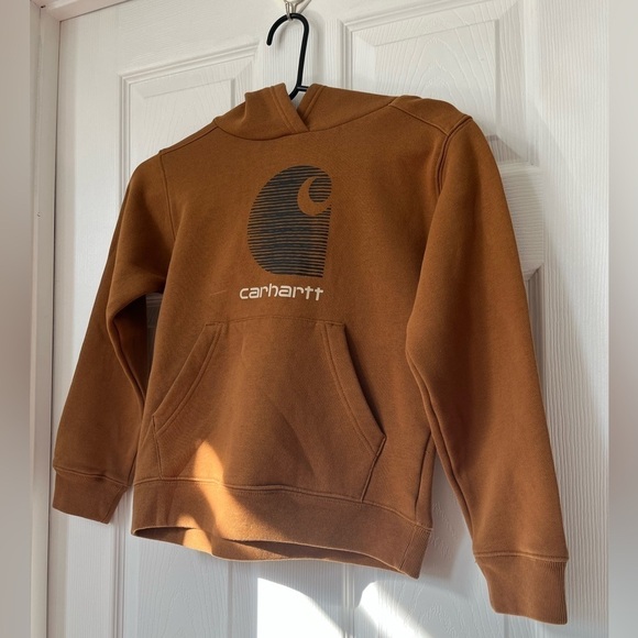 Carhartt boys tan hooded sweatshirt big logo size small 8/10 - Picture 6 of 6